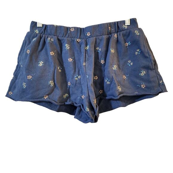 Colsie Womens Short Sweat Shorts Size M Jrs Blue Floral Pull On Raw Edge Hems - Picture 1 of 8